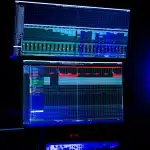 Moderne opnamestudio met audioapparatuur en geluidsmenging voor elektronische muziekproductie